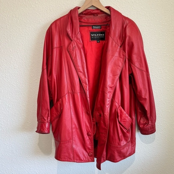 VTG Wilson Leather Jacket Size M Red Moto 90s Punk Thinsulate Coat Oversized - Picture 1 of 16